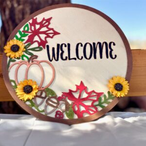 Handmade “Welcome” Sign – Fall Floral Pumpkin Door & Wall Decor
