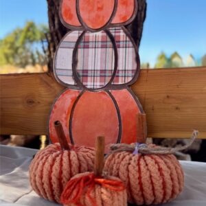 “Layered Pumpkin Harvest Set” – Mixed Media Fall Decor with Crochet Pumpkins