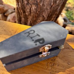 Mini “R.I.P.” Coffin with Skeleton – Handmade Halloween Decor Box