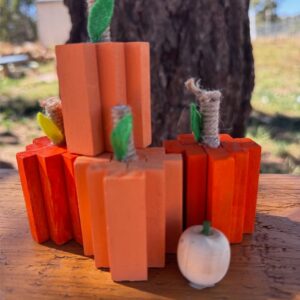 Wood Block Pumpkin Set – Handmade Rustic Fall Decor
