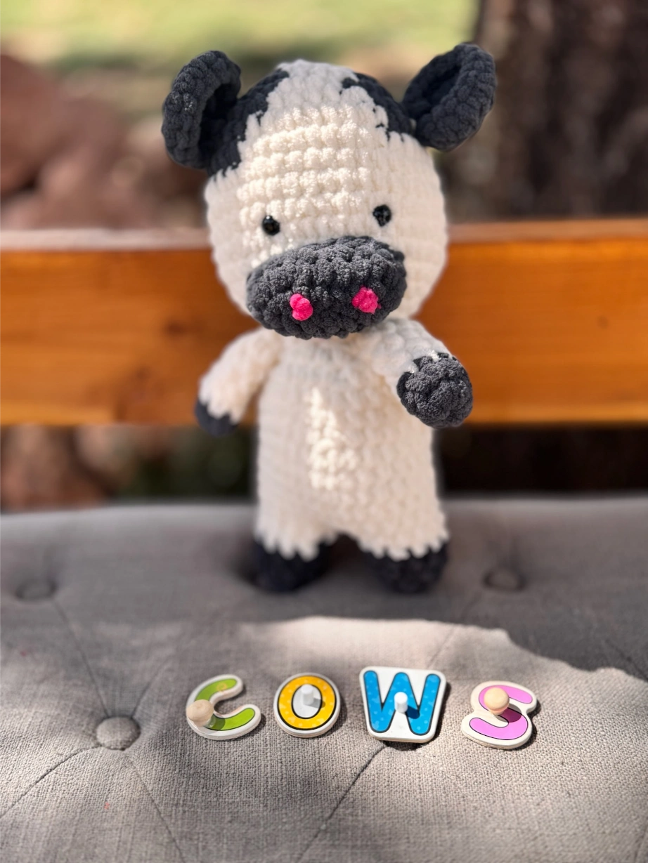 Handmade Black & White Cow Plushie – Soft Crochet Amigurumi Stuffed Animal - Image 3