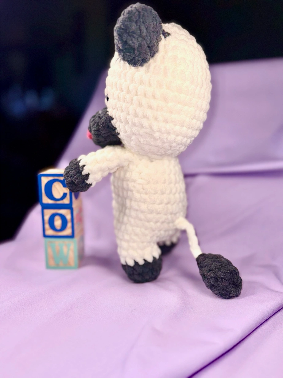 Handmade Black & White Cow Plushie – Soft Crochet Amigurumi Stuffed Animal - Image 2