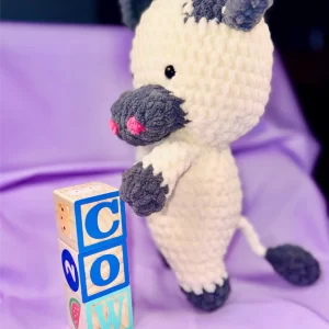 Handmade Black & White Cow Plushie – Soft Crochet Amigurumi Stuffed Animal