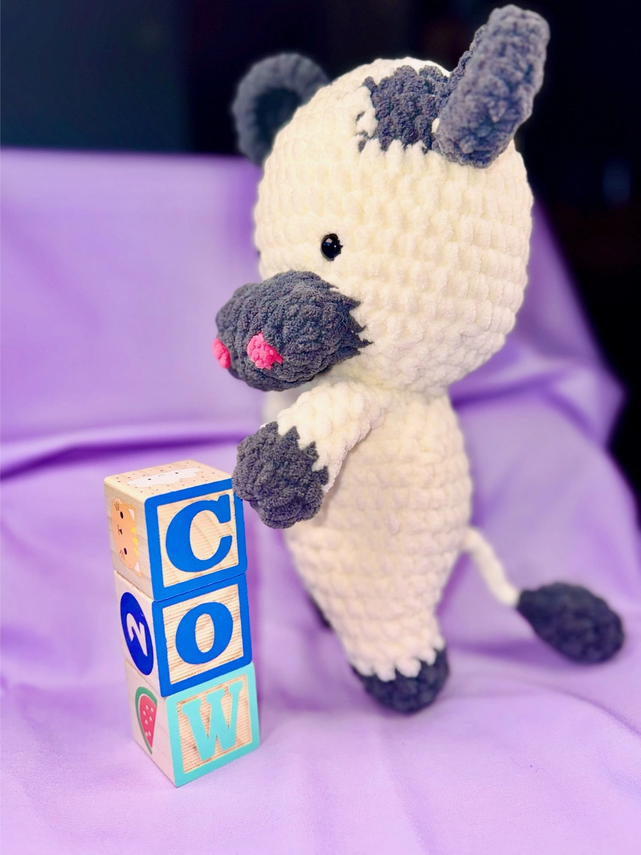 Handmade Black & White Cow Plushie – Soft Crochet Amigurumi Stuffed Animal